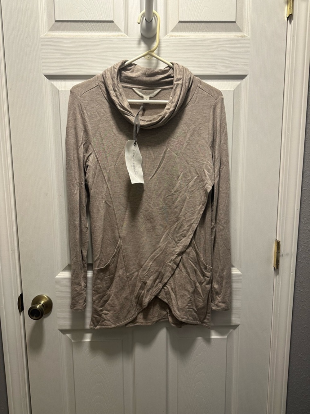 Magnolia Cowl Neck Long-Sleeve Sweater in Light Taupe